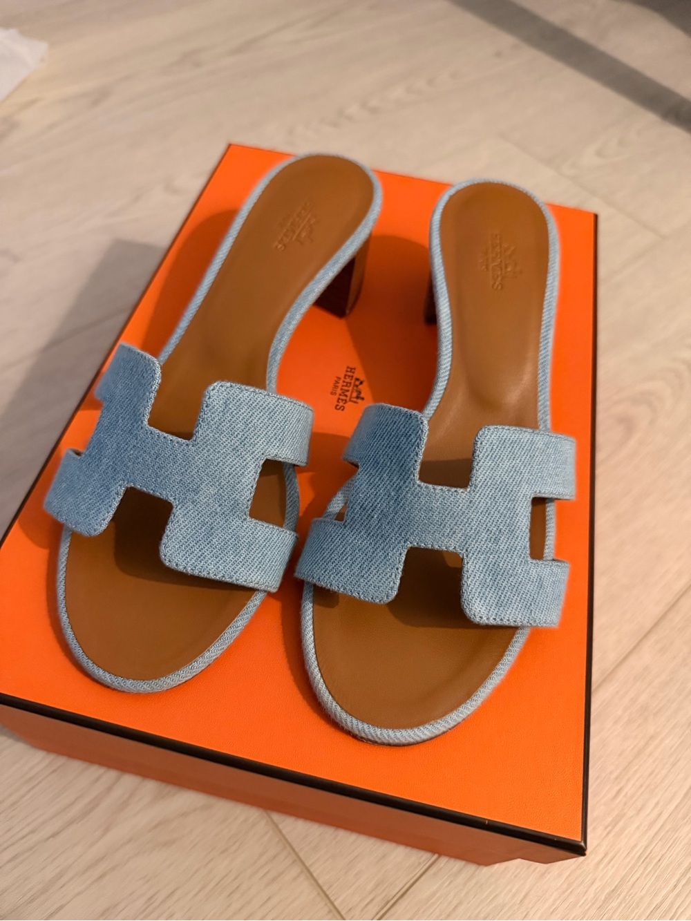 Hermes Blue Denim Oasis Slide Sandals Size 36